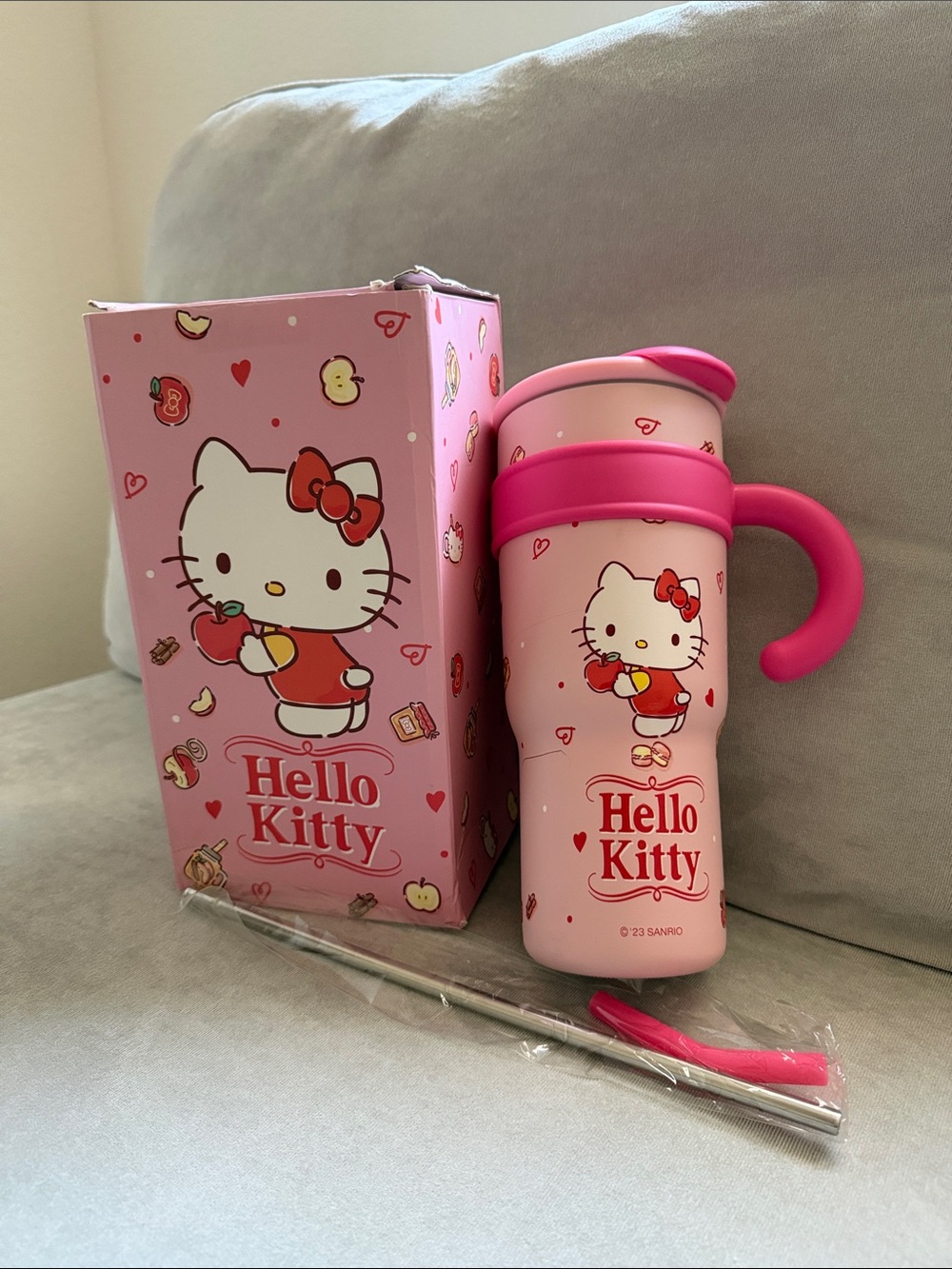 Hello Kitty Pink Travel Tumbler with Hot Pink Handle